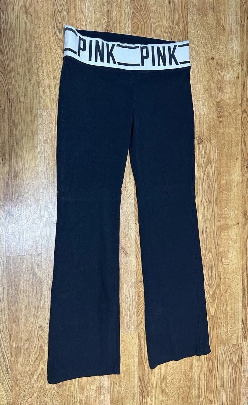 Victorias Secret PINK y2k Full Length Flared Yoga Pants Short Black & White SZ M